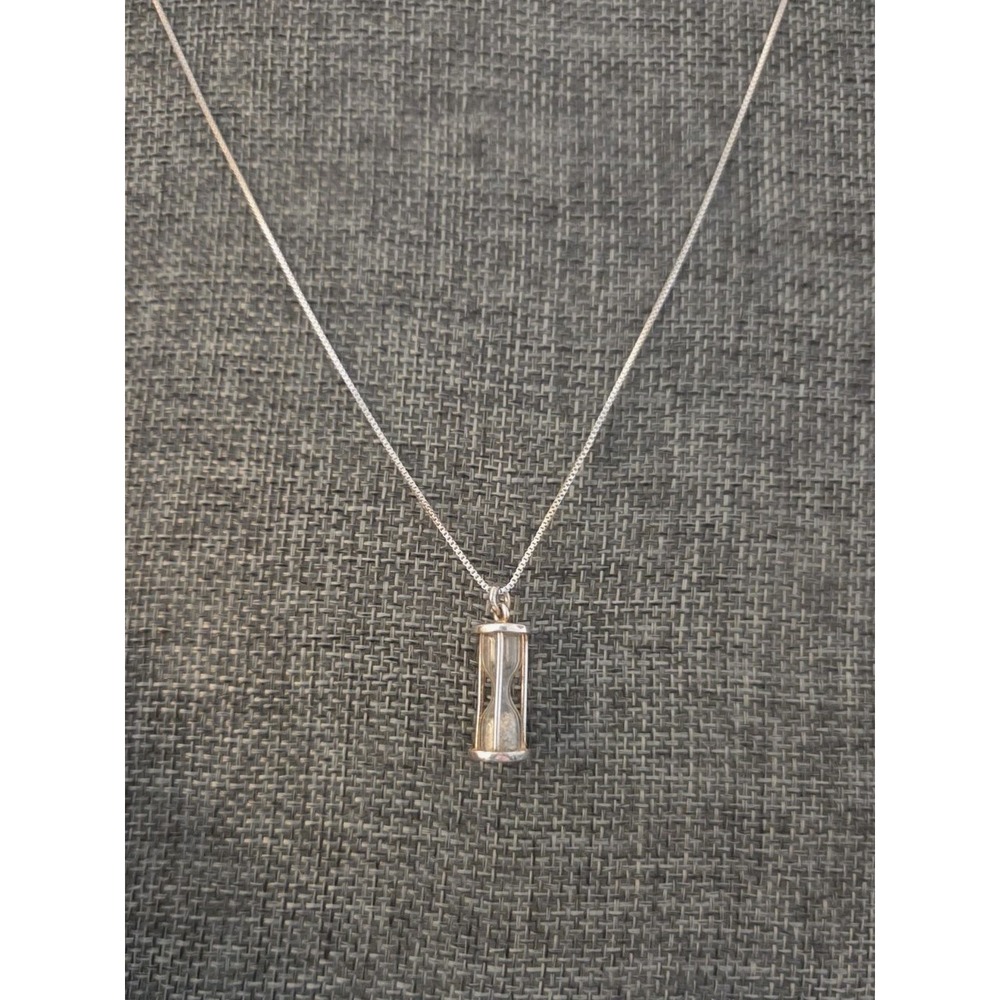 Sterling Silver Hourglass Pendant Necklace With Sand 925